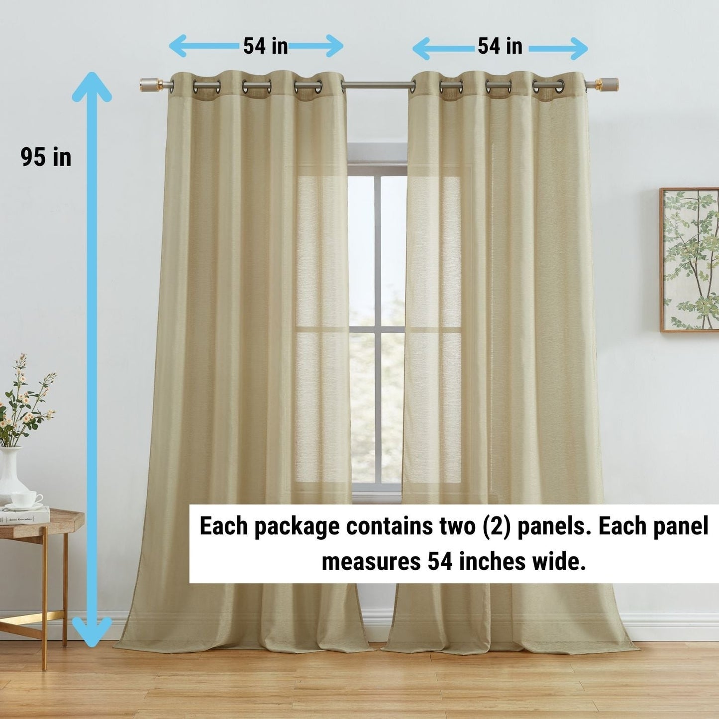 HLC.me 2 Piece Semi Sheer Voile Window Curtain Drapes Grommet Top Panels Bedroom, Living Room - Set of 2 panels