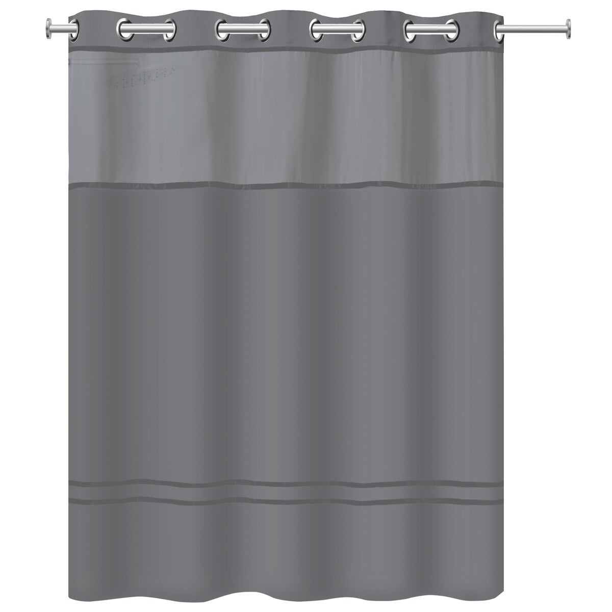 Hookless Escape 3-in-1 Shower Curtain with Sheer Top Window, Flex-on Rings & Fabric Liner