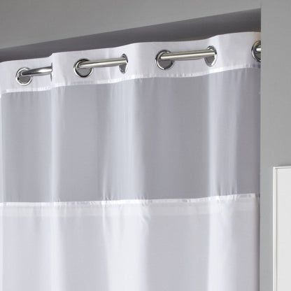 Hookless Escape 3-in-1 Shower Curtain with Sheer Top Window, Flex-on Rings & Fabric Liner