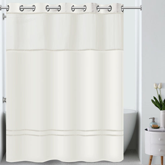 Hookless Escape 3-in-1 Shower Curtain with Sheer Top Window, Flex-on Rings & Fabric Liner