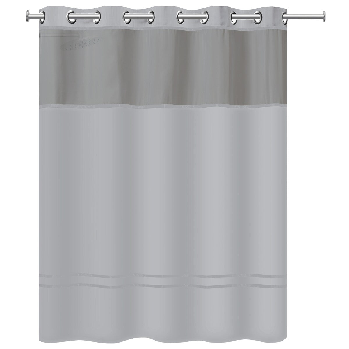 Hookless Escape 3-in-1 Shower Curtain with Sheer Top Window, Flex-on Rings & Fabric Liner