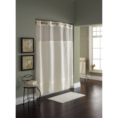 Hookless Escape 3-in-1 Shower Curtain with Sheer Top Window, Flex-on Rings & Fabric Liner
