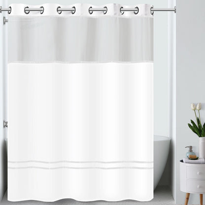 Hookless Escape 3-in-1 Shower Curtain with Sheer Top Window, Flex-on Rings & Fabric Liner