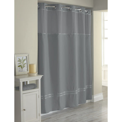 Hookless Escape 3-in-1 Shower Curtain with Sheer Top Window, Flex-on Rings & Fabric Liner