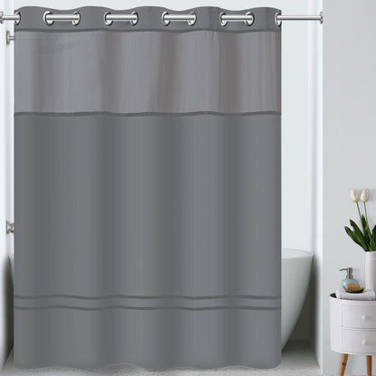 Hookless Escape 3-in-1 Shower Curtain with Sheer Top Window, Flex-on Rings & Fabric Liner