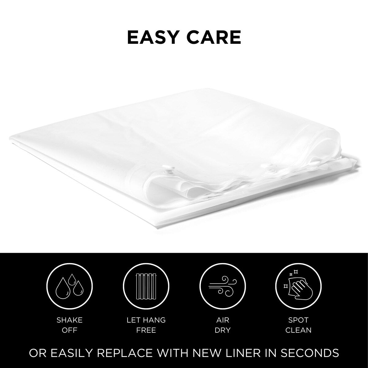 Hookless It's A Snap Snap-in PEVA Water Resistant Shower Curtain Liner for Hookless Curtain with Sheer Window - Frost