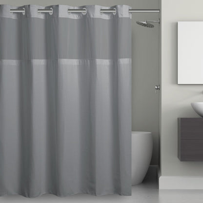 Hookless Microfiber 3-in-1 Shower Curtain with Sheer Top Window, Flex-on Rings & PEVA Liner