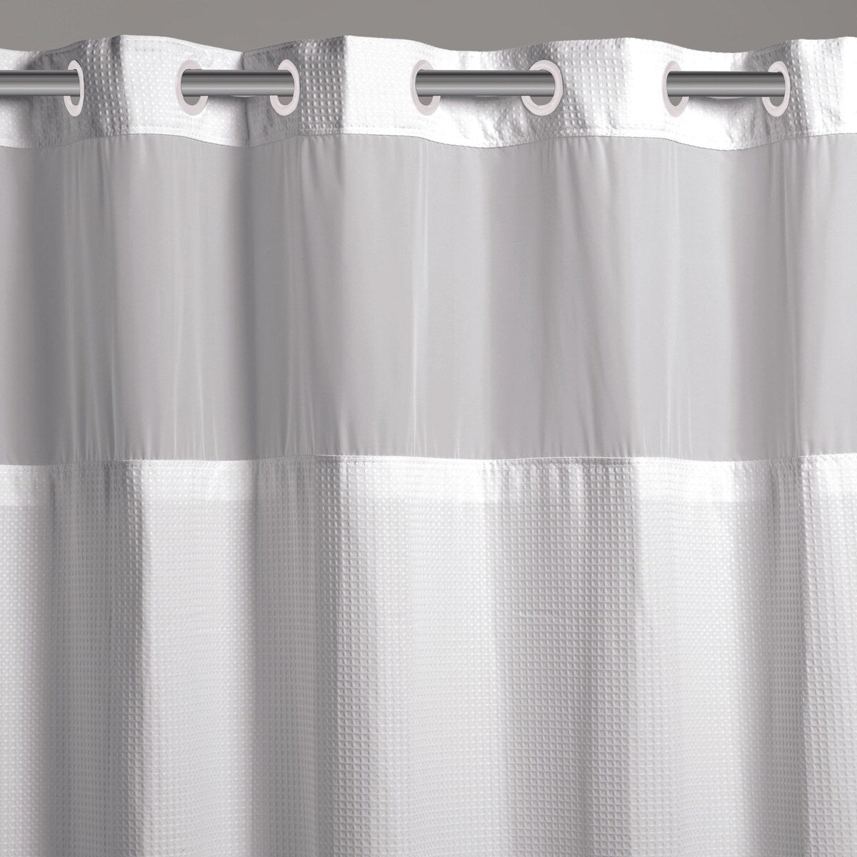 Hookless Microfiber 3-in-1 Shower Curtain with Sheer Top Window, Flex-on Rings & PEVA Liner