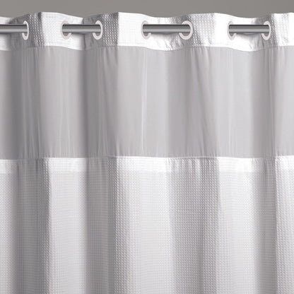 Hookless Microfiber 3-in-1 Shower Curtain with Sheer Top Window, Flex-on Rings & PEVA Liner