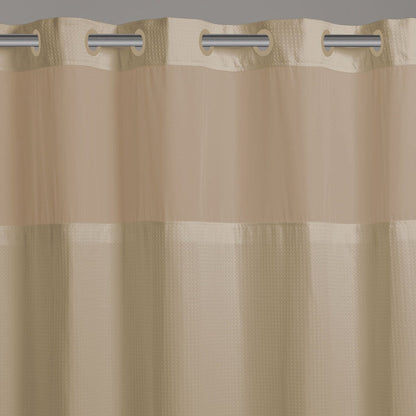 Hookless Microfiber 3-in-1 Shower Curtain with Sheer Top Window, Flex-on Rings & PEVA Liner