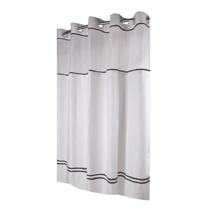 Hookless Monterey 3-in-1 Fabric Shower Curtain with Sheer Top Window, Flex-on Rings & PEVA Liner