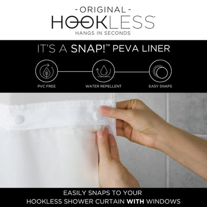 Hookless Satin Stripe 3-in-1 Shower Curtain with Sheer Top Window, Flex-on Rings & PEVA Liner