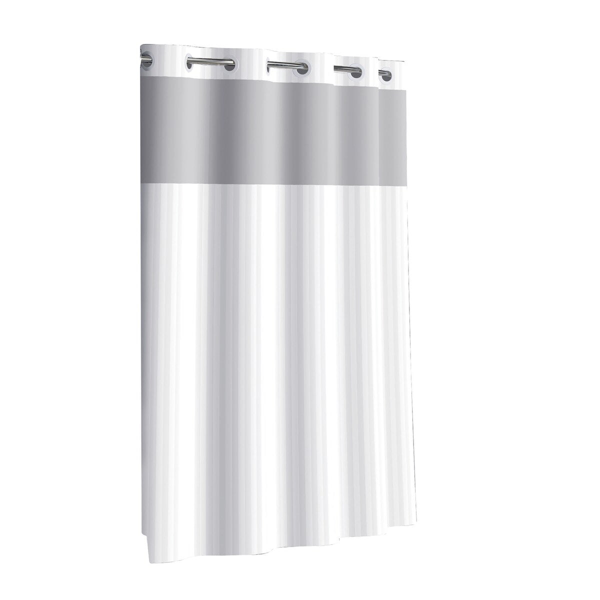 Hookless Satin Stripe 3-in-1 Shower Curtain with Sheer Top Window, Flex-on Rings & PEVA Liner