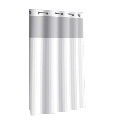 Hookless Satin Stripe 3-in-1 Shower Curtain with Sheer Top Window, Flex-on Rings & PEVA Liner