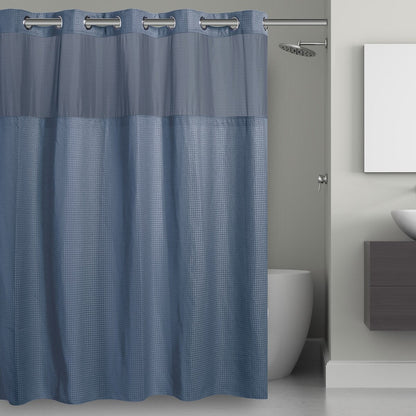 Hookless Waffle 3-in-1 Shower Curtain with Sheer Top Window, Flex-on Rings & Fabric Liner