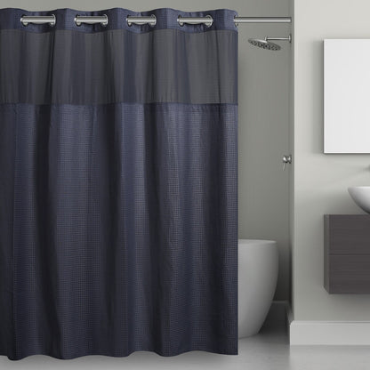 Hookless Waffle 3-in-1 Shower Curtain with Sheer Top Window, Flex-on Rings & Fabric Liner