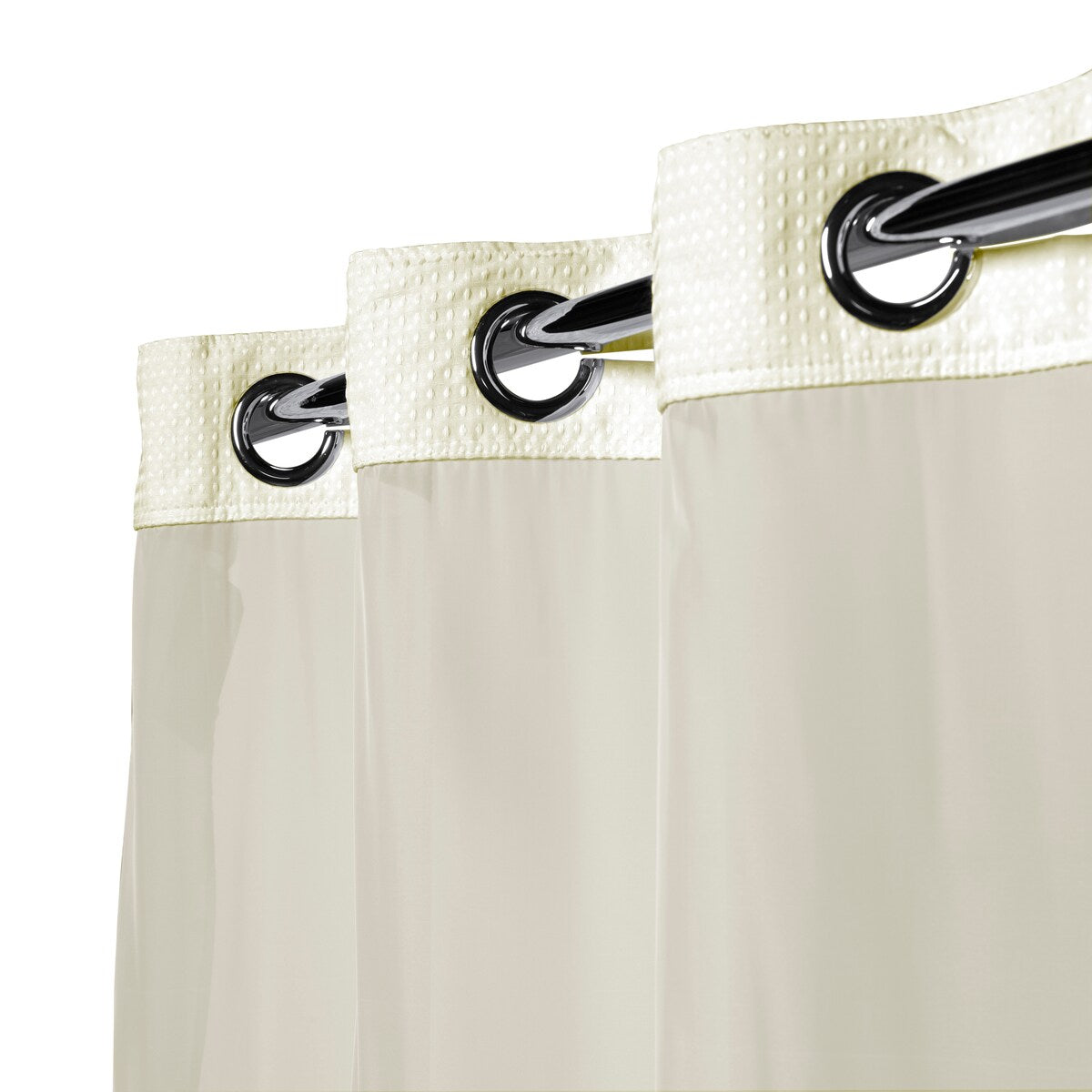 Hookless Waffle 3-in-1 Shower Curtain with Sheer Top Window, Flex-on Rings & Fabric Liner