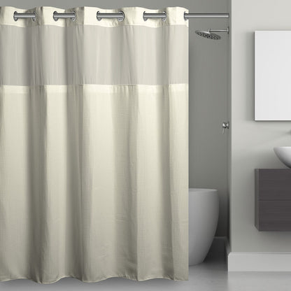 Hookless Waffle 3-in-1 Shower Curtain with Sheer Top Window, Flex-on Rings & Fabric Liner
