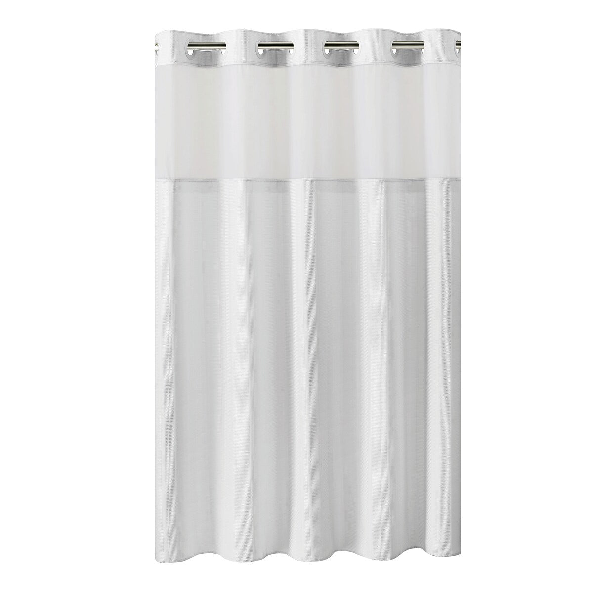 Hookless Waffle 3-in-1 Shower Curtain with Sheer Top Window, Flex-on Rings & Fabric Liner