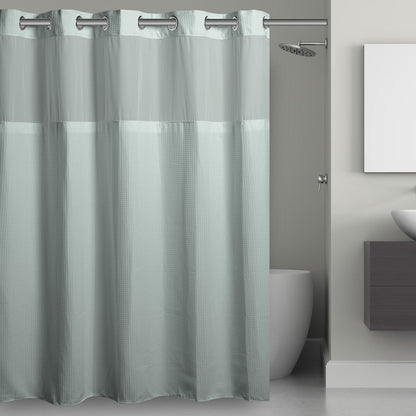 Hookless Waffle 3-in-1 Shower Curtain with Sheer Top Window, Flex-on Rings & Fabric Liner