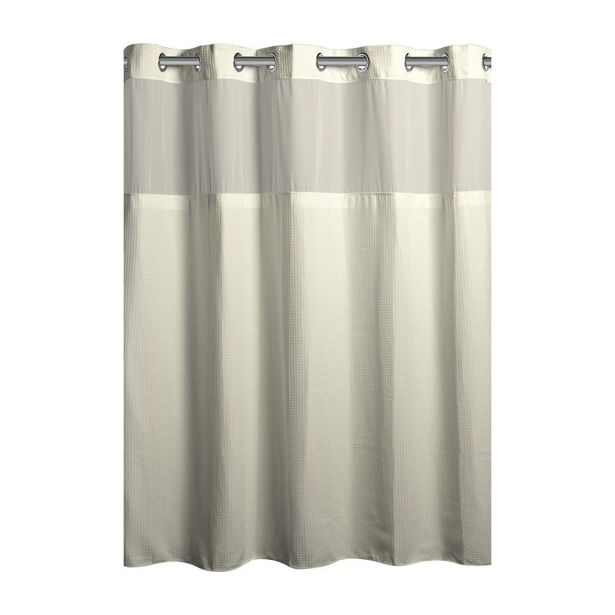 Hookless Waffle 3-in-1 Shower Curtain with Sheer Top Window, Flex-on Rings & Fabric Liner