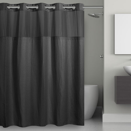 Hookless Waffle 3-in-1 Shower Curtain with Sheer Top Window, Flex-on Rings & Fabric Liner