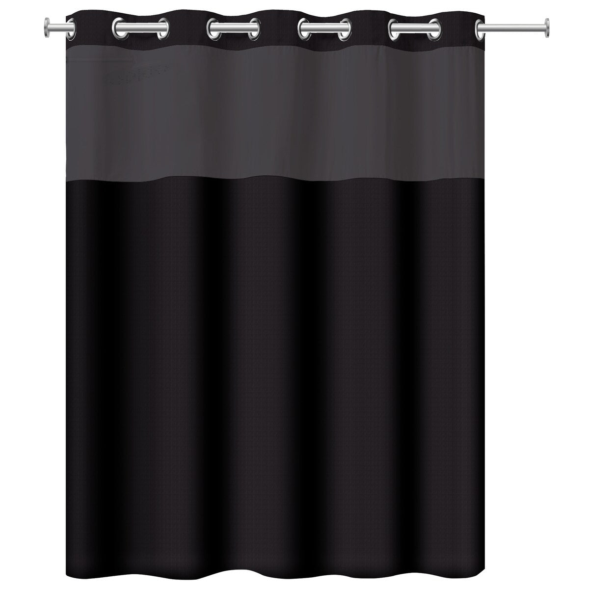 Hookless Waffle 3-in-1 Shower Curtain with Sheer Top Window, Flex-on Rings & Fabric Liner