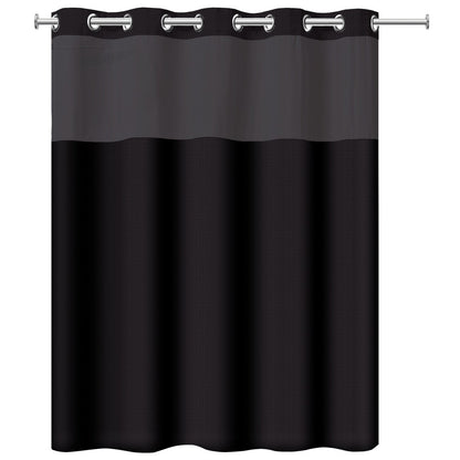 Hookless Waffle 3-in-1 Shower Curtain with Sheer Top Window, Flex-on Rings & Fabric Liner