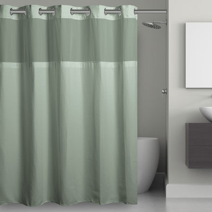 Hookless Waffle 3-in-1 Shower Curtain with Sheer Top Window, Flex-on Rings & Fabric Liner
