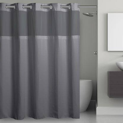 Hookless Waffle 3-in-1 Shower Curtain with Sheer Top Window, Flex-on Rings & Fabric Liner