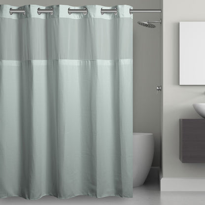 Hookless Waffle 3-in-1 Shower Curtain with Sheer Top Window, Flex-on Rings & Fabric Liner