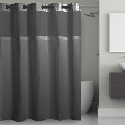 Hookless Waffle 3-in-1 Shower Curtain with Sheer Top Window, Flex-on Rings & Fabric Liner