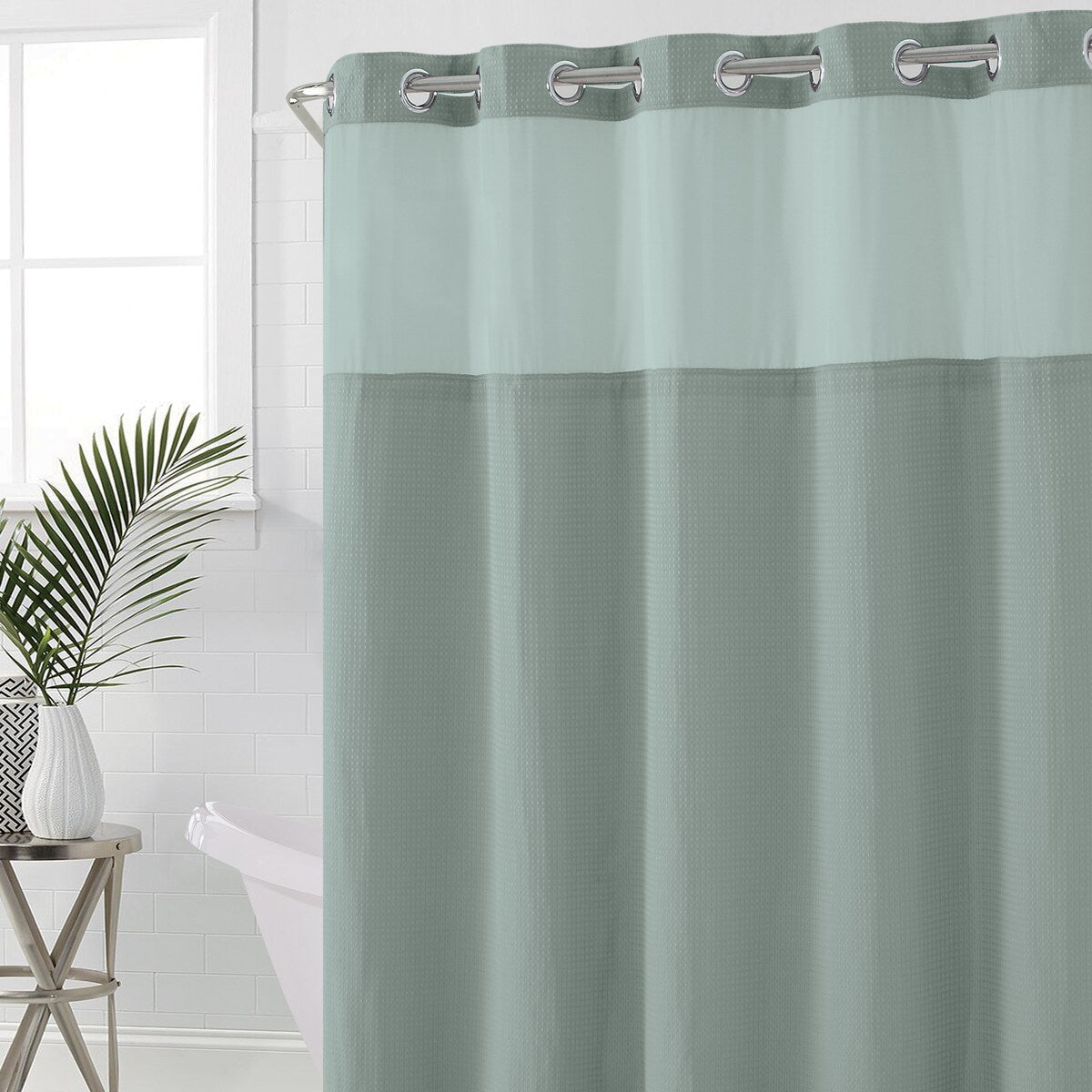 Hookless Waffle 3-in-1 Shower Curtain with Sheer Top Window, Flex-on Rings & Fabric Liner