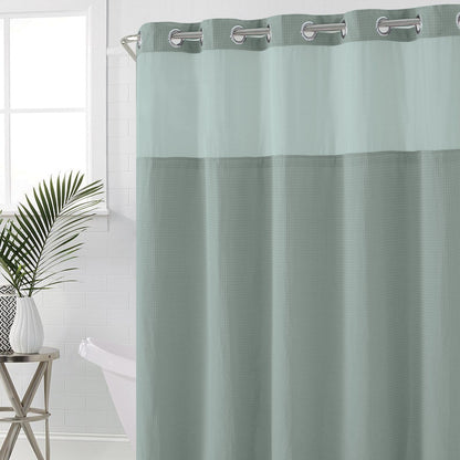 Hookless Waffle 3-in-1 Shower Curtain with Sheer Top Window, Flex-on Rings & Fabric Liner