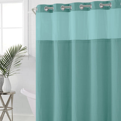 Hookless Waffle 3-in-1 Shower Curtain with Sheer Top Window, Flex-on Rings & Fabric Liner