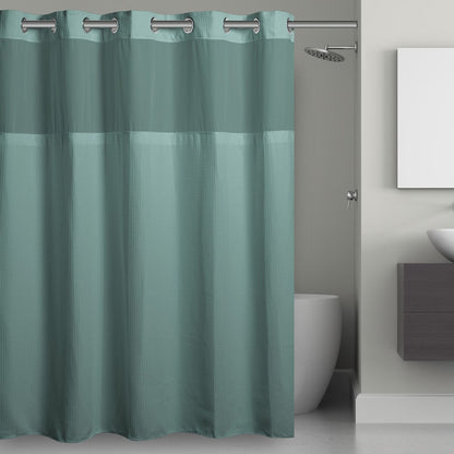 Hookless Waffle 3-in-1 Shower Curtain with Sheer Top Window, Flex-on Rings & Fabric Liner