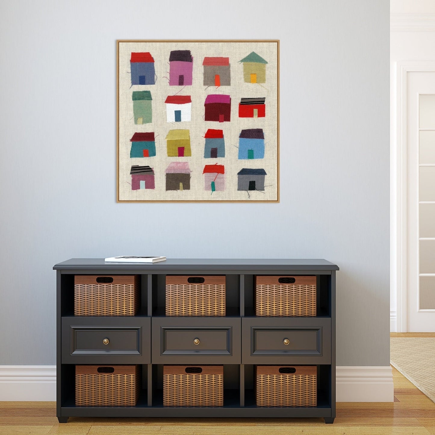 Houses by Jenny Frean Framed Canvas Wall Art Print - Sylvie Maple