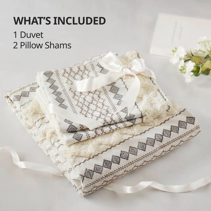 INK+IVY Imani Cotton Printed Duvet Cover Set with Chenille