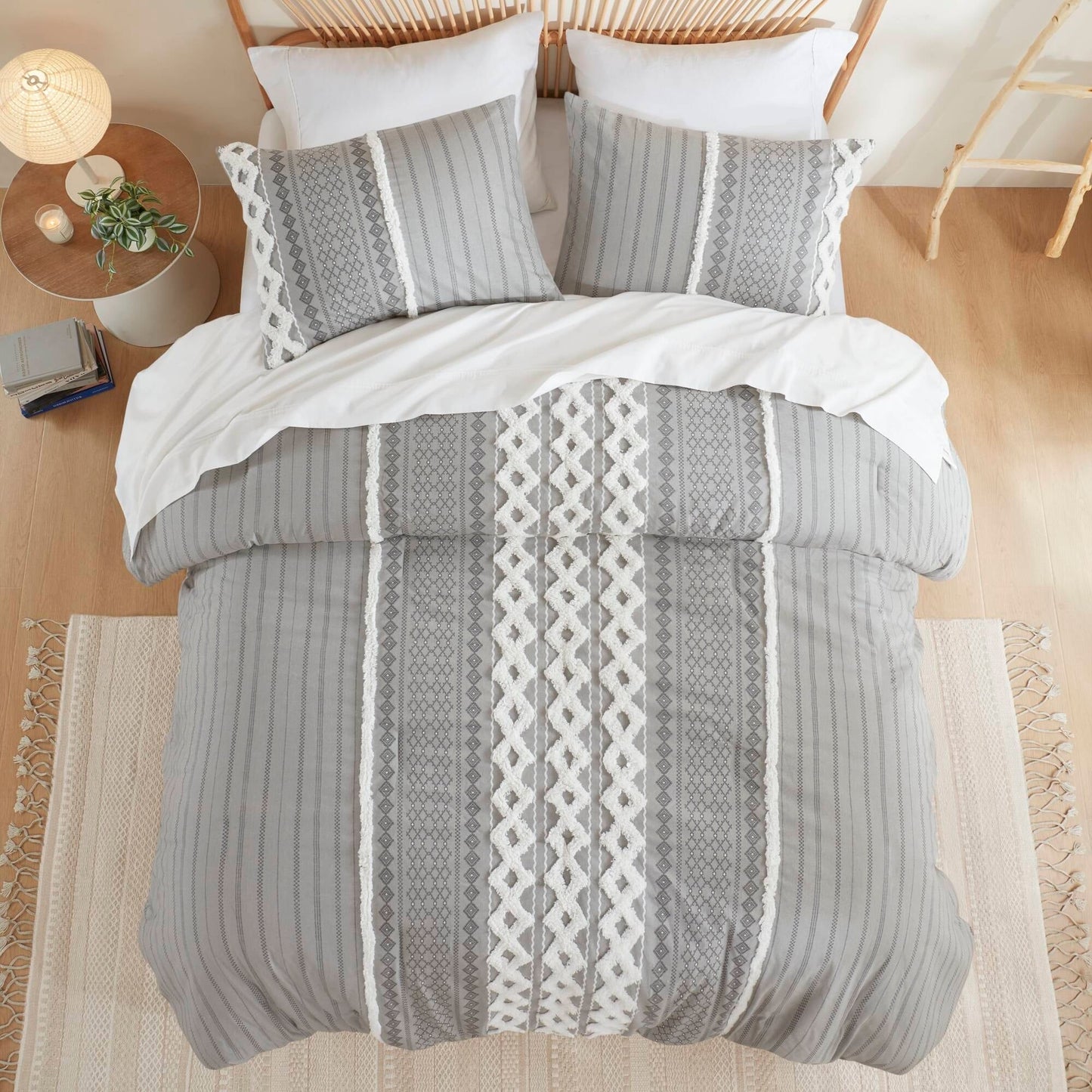 INK+IVY Imani Cotton Printed Duvet Cover Set with Chenille