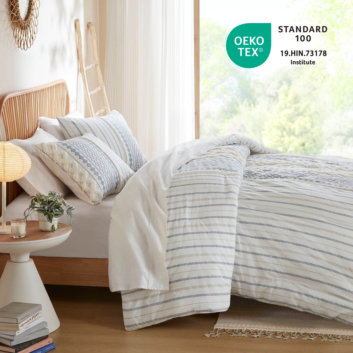 INK+IVY Imani Cotton Printed Duvet Cover Set with Chenille