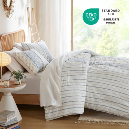 INK+IVY Imani Cotton Printed Duvet Cover Set with Chenille