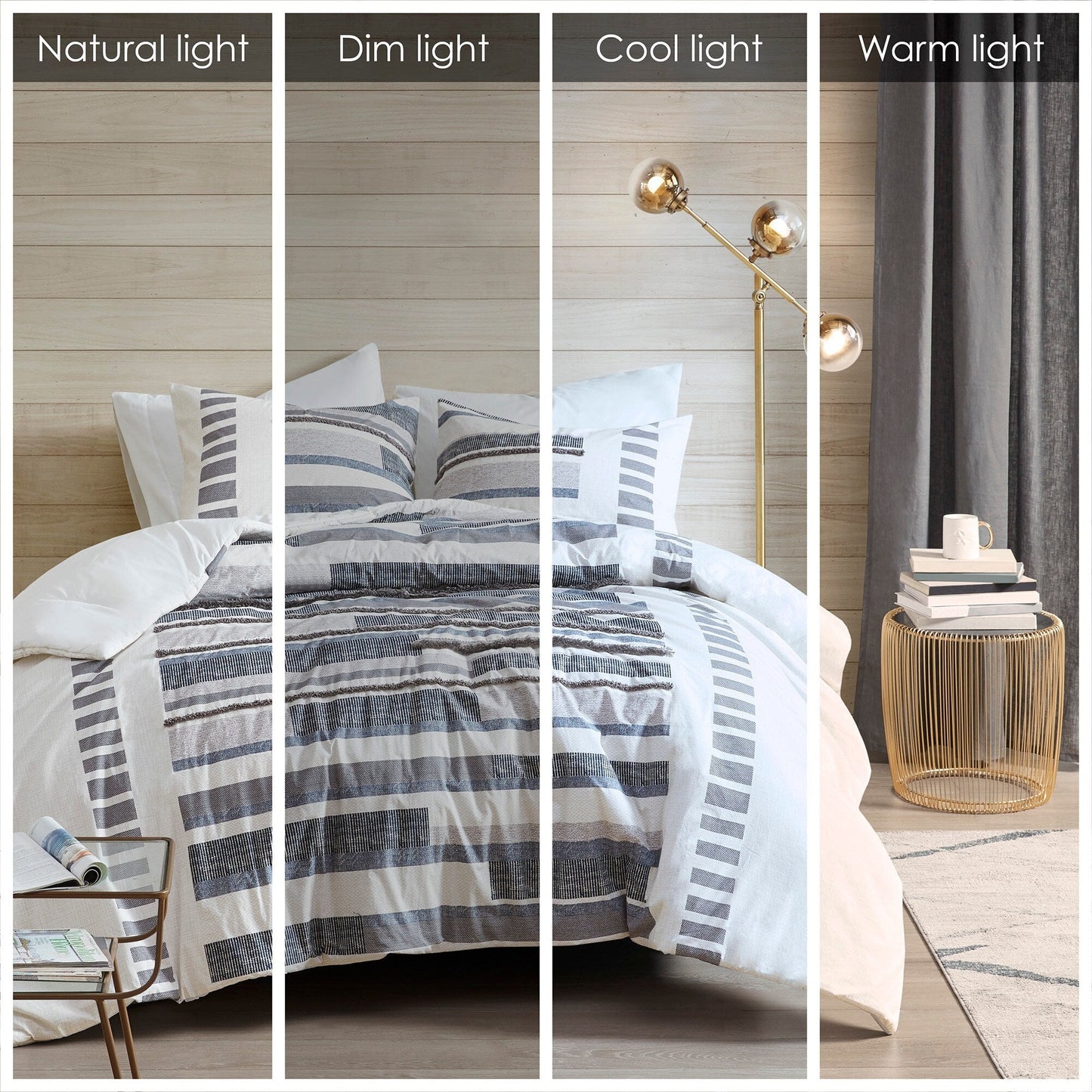 INK+IVY Serena 3 Piece Cotton Printed Duvet Cover Set w/trims Navy