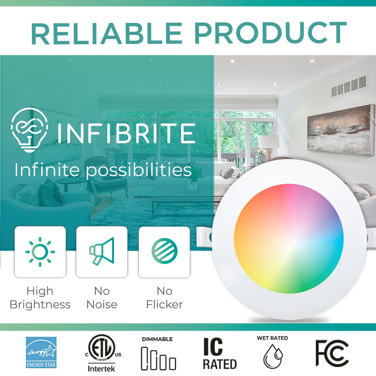 Infibrite 4 Inch Wifi Smart Ultra-Slim LED Ceiling Mount Recessed Light 9W 810LM Dimmable Retrofit with Junction Box
