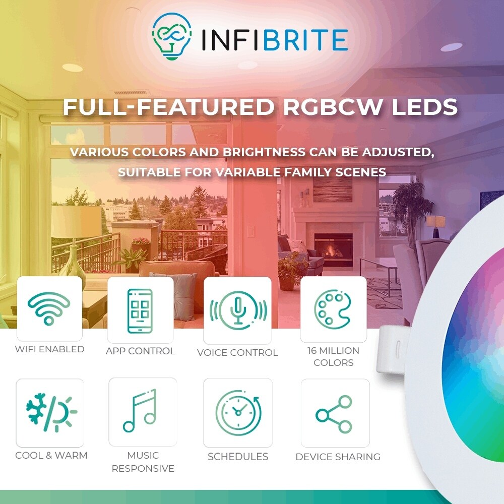 Infibrite 4 Inch Wifi Smart Ultra-Slim LED Ceiling Mount Recessed Light 9W 810LM Dimmable Retrofit with Junction Box