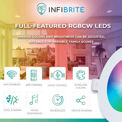 Infibrite 4 Inch Wifi Smart Ultra-Slim LED Ceiling Mount Recessed Light 9W 810LM Dimmable Retrofit with Junction Box
