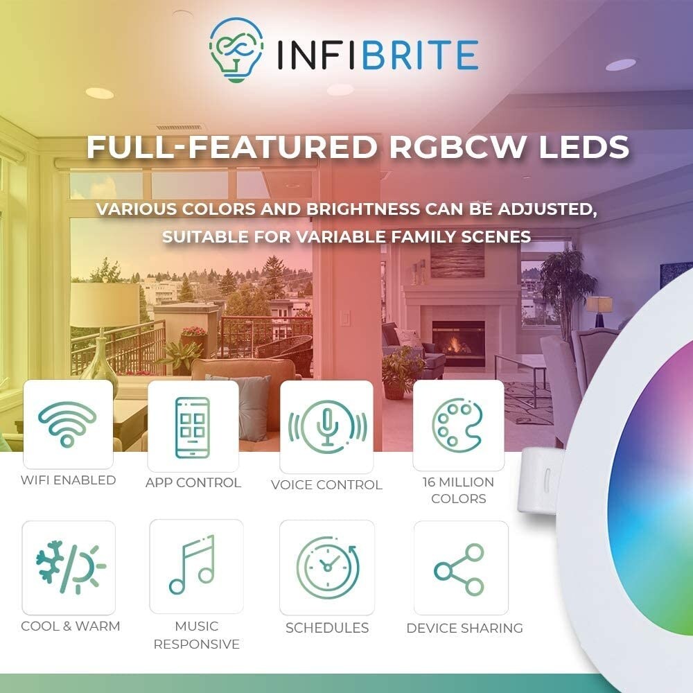 Infibrite 4 Inch Wifi Smart Ultra-Slim LED Ceiling Mount Recessed Light 9W 810LM Dimmable Retrofit with Junction Box