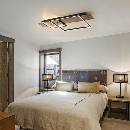 Integrated LED Rectangle Wood Semi Flush Mount Ceiling Light for Hallway Foyer