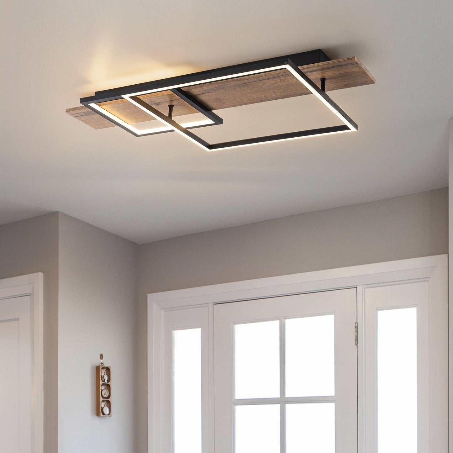 Integrated LED Rectangle Wood Semi Flush Mount Ceiling Light for Hallway Foyer