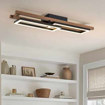 Integrated LED Rectangle Wood Semi Flush Mount Ceiling Light for Hallway Foyer