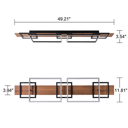 Integrated LED Rectangle Wood Semi Flush Mount Ceiling Light for Hallway Foyer